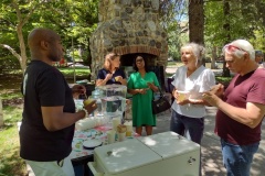 Alex, Jeanette, Muriel, Joan and Craig, gathered around the ice cream